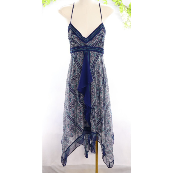 Nicole Miller Dresses & Skirts - Nicole Miller Women's Sz 14 Silk Blue Handkerchief Dress Asymmetric Midi Fairy
